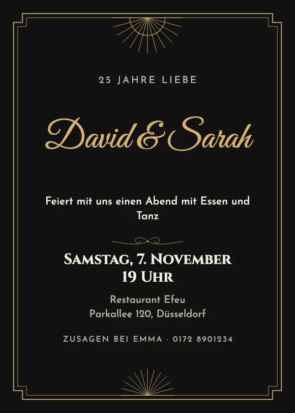 Einladung zum Hochzeitstag Art déco