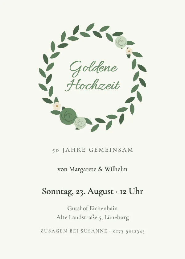 Einladung zum Hochzeitstag Immergrüner Kranz