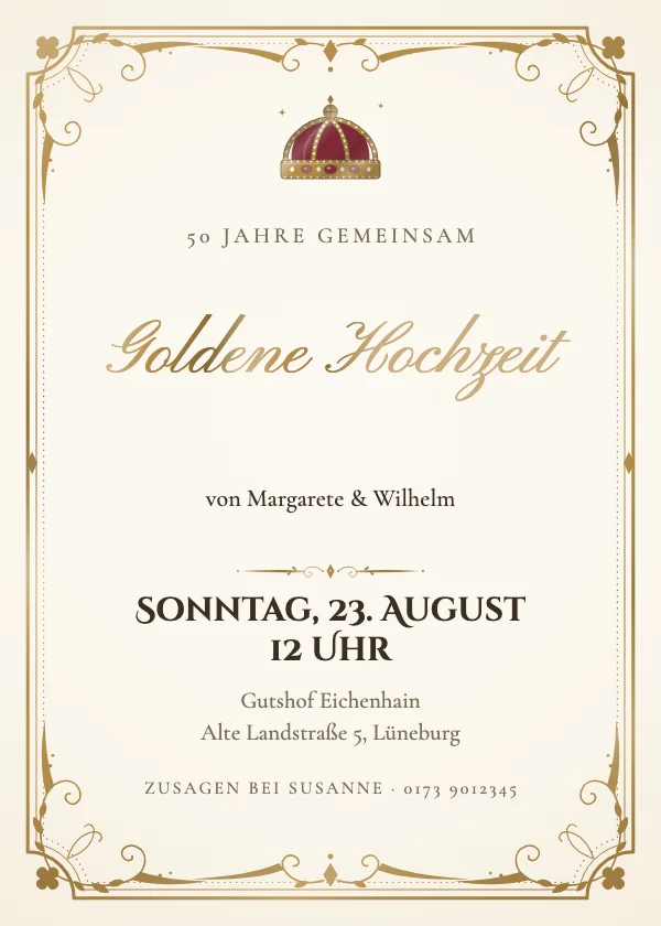 Einladung zum Hochzeitstag Goldene Krone