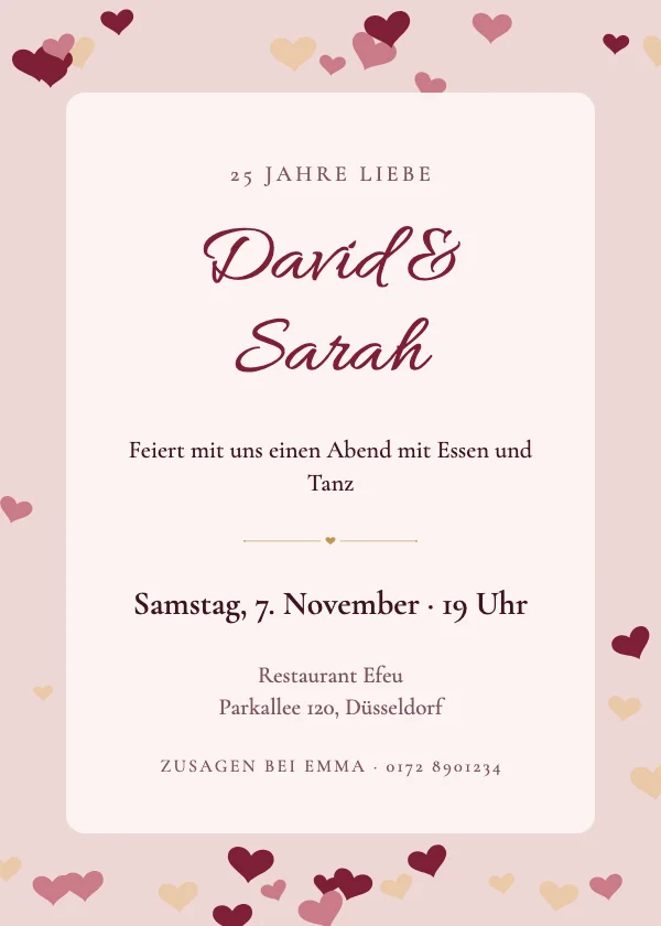 Einladung zum Hochzeitstag Herzen
