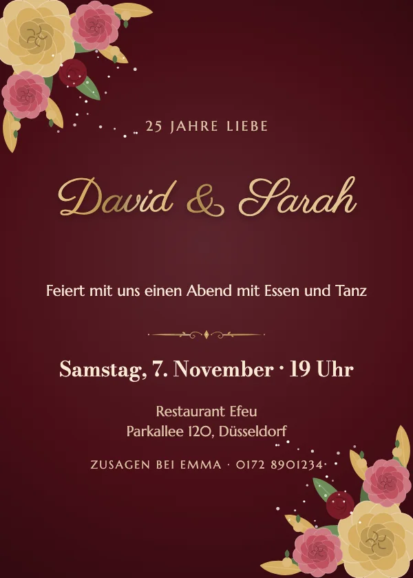 Einladung zum Hochzeitstag Samtrosen