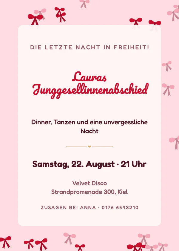 JGA-Einladung Coquette-Schleifen