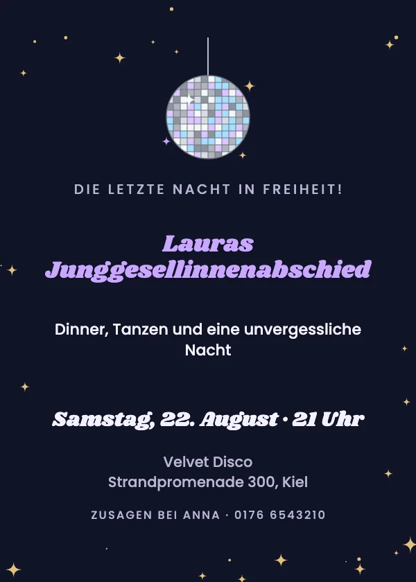 JGA-Einladung Discokugel
