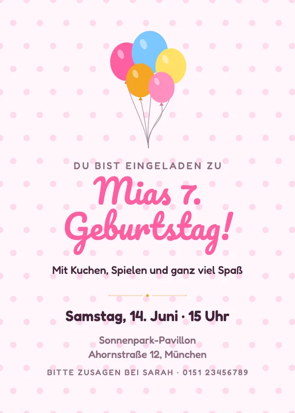 Geburtstagseinladung Pastell-Ballons