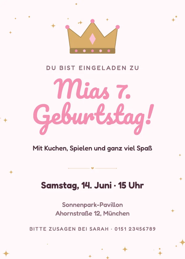 Geburtstagseinladung Prinzessinnenkrone