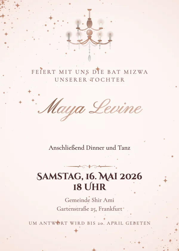 Bar-Mizwa-Einladung Kronleuchter-Ballsaal