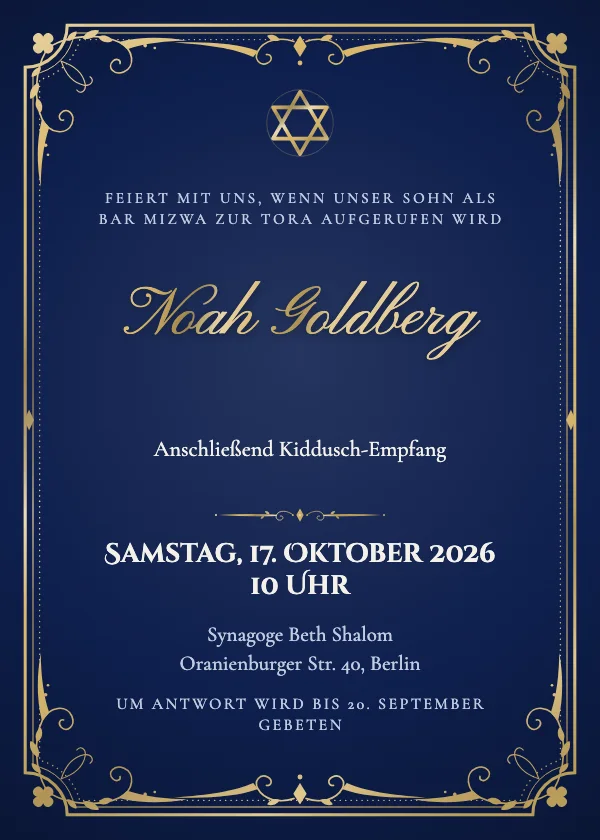 Bar-Mizwa-Einladung Goldrahmen