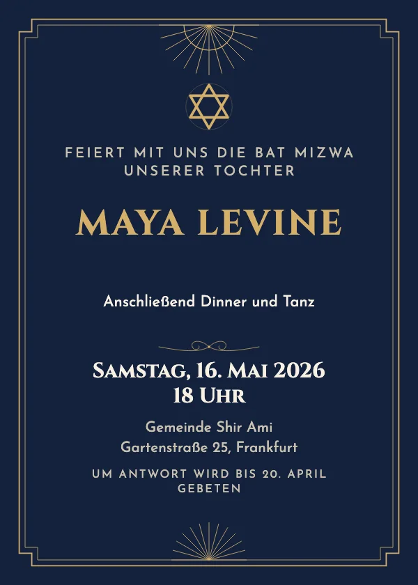 Bar-Mizwa-Einladung Schwarz-Gold Deko
