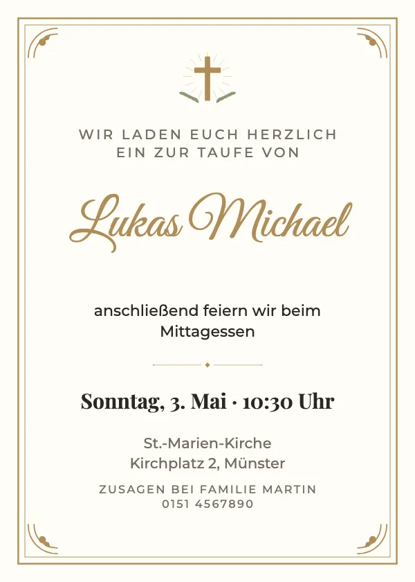 Taufeinladung Goldenes Kreuz