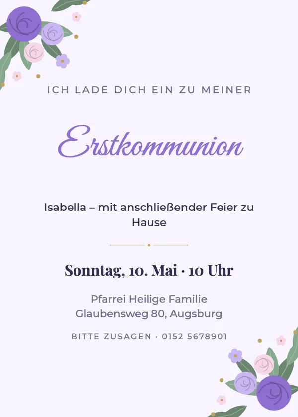 Taufeinladung Kommunion Lavendel