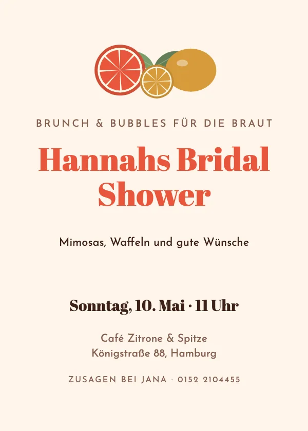 Bridal-Shower-Einladung Zitrusfrische