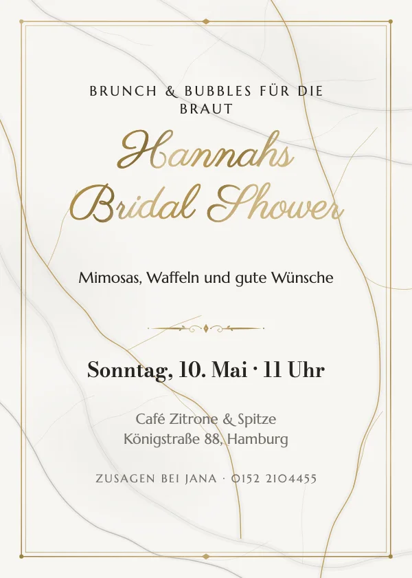 Bridal-Shower-Einladung Marmor & Gold