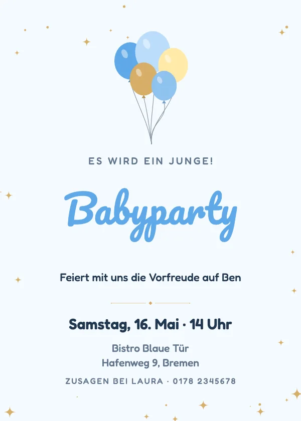 Babyparty-Einladung Blaue Ballons