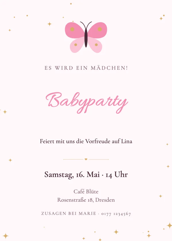 Babyparty-Einladung Schmetterlingsküsse