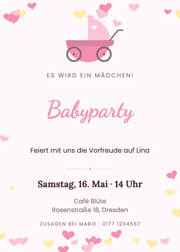 Babyparty-Einladung Rosa Kinderwagen