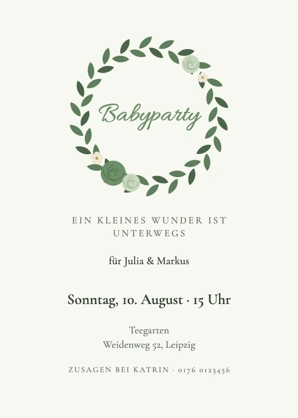 Babyparty-Einladung Salbei-Kranz