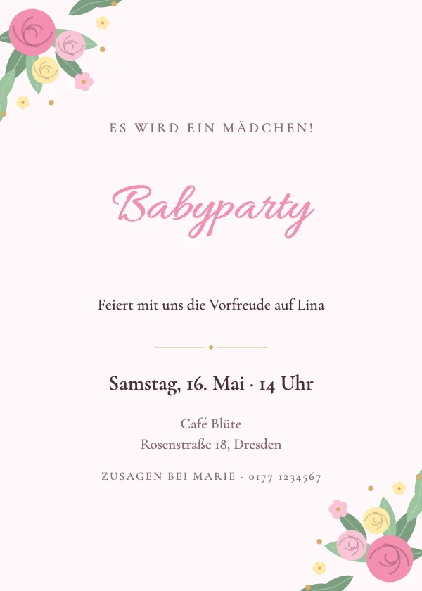 Babyparty-Einladung Zarte Blüten