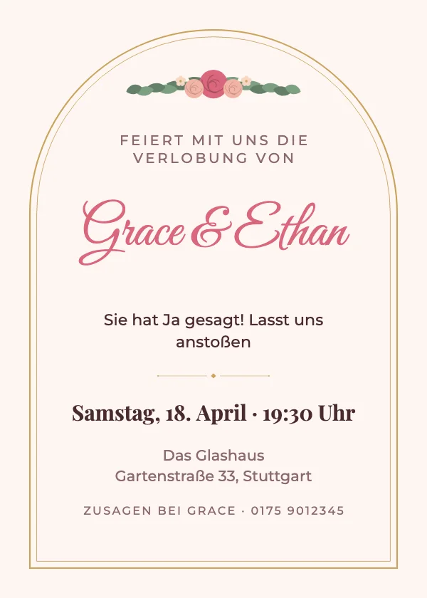 Verlobungseinladung Rosé-Bogen