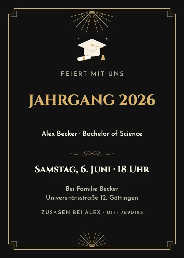 Einladung zur Abschlussfeier Schwarz & Gold
