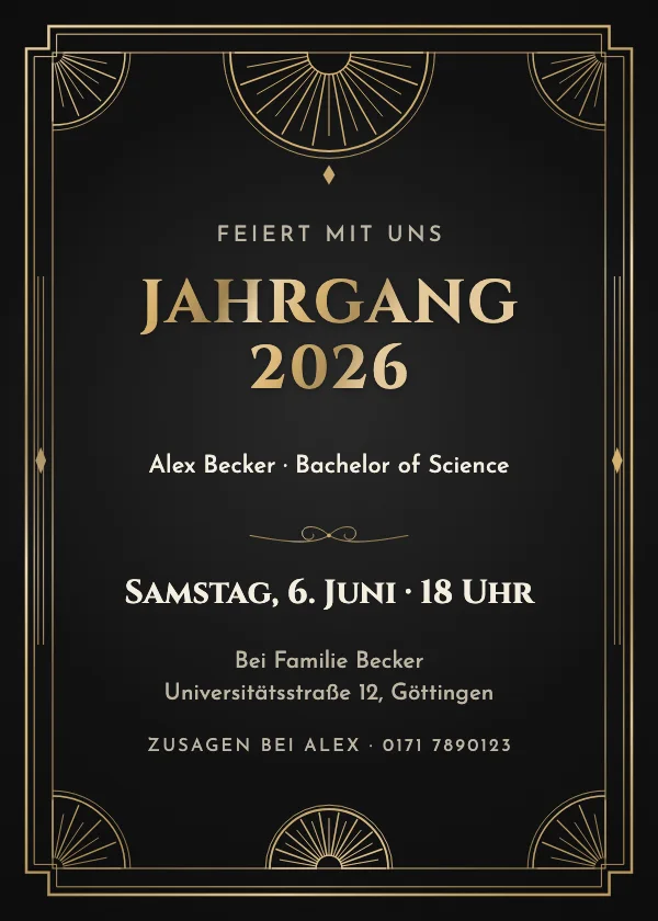 Einladung zur Abschlussfeier Grand Art déco