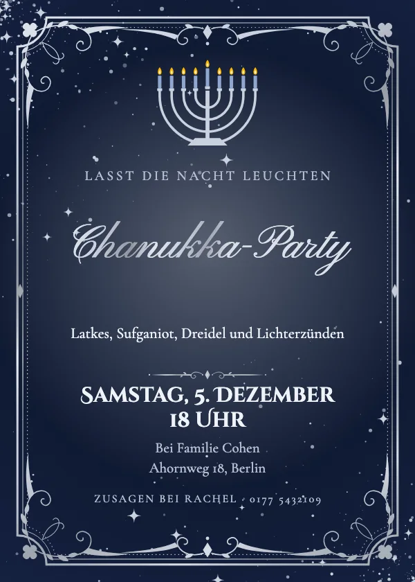 Chanukka-Einladung Silberne Menora