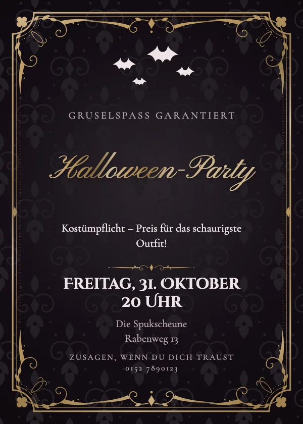 Halloween-Einladung Barock Noir