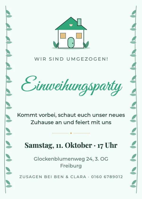 Einladung zur Einweihungsparty Grüne Blätter