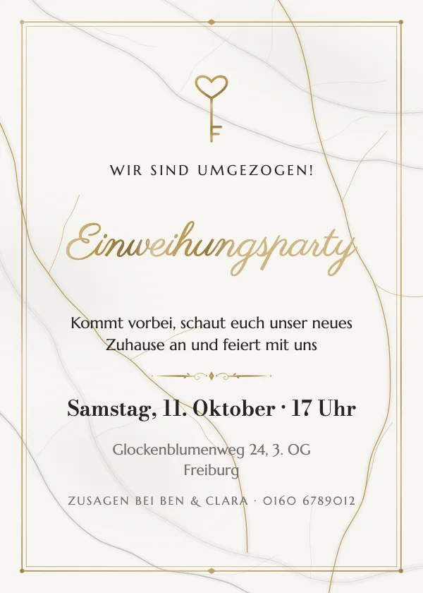 Einladung zur Einweihungsparty Marmor & Gold