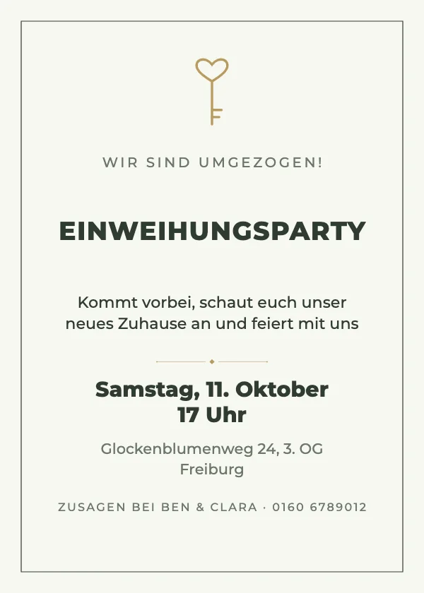 Einladung zur Einweihungsparty Neue Schlüssel