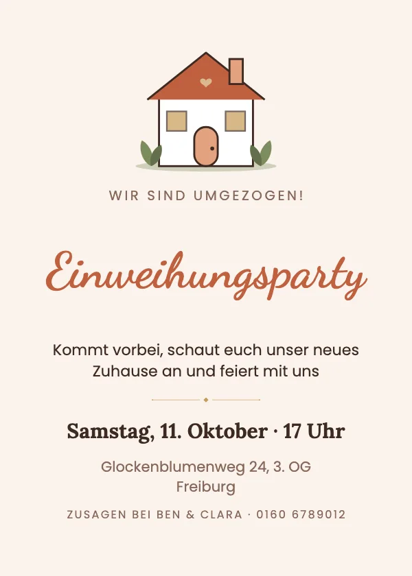 Einladung zur Einweihungsparty Trautes Heim