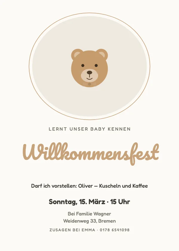 Einladung zum Willkommensfest Teddy im Oval