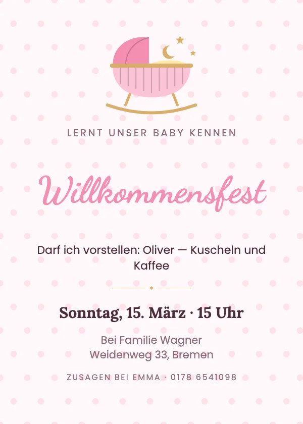 Einladung zum Willkommensfest Süße Wiege