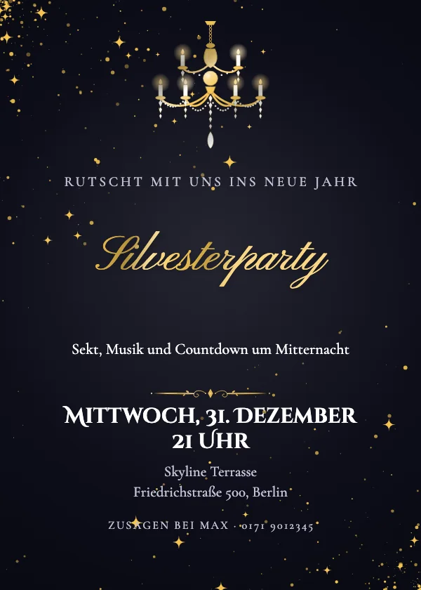 Silvester-Einladung Kronleuchter-Ballsaal
