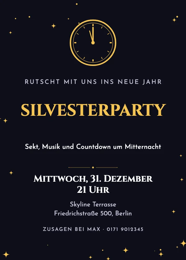 Silvester-Einladung Countdown-Uhr