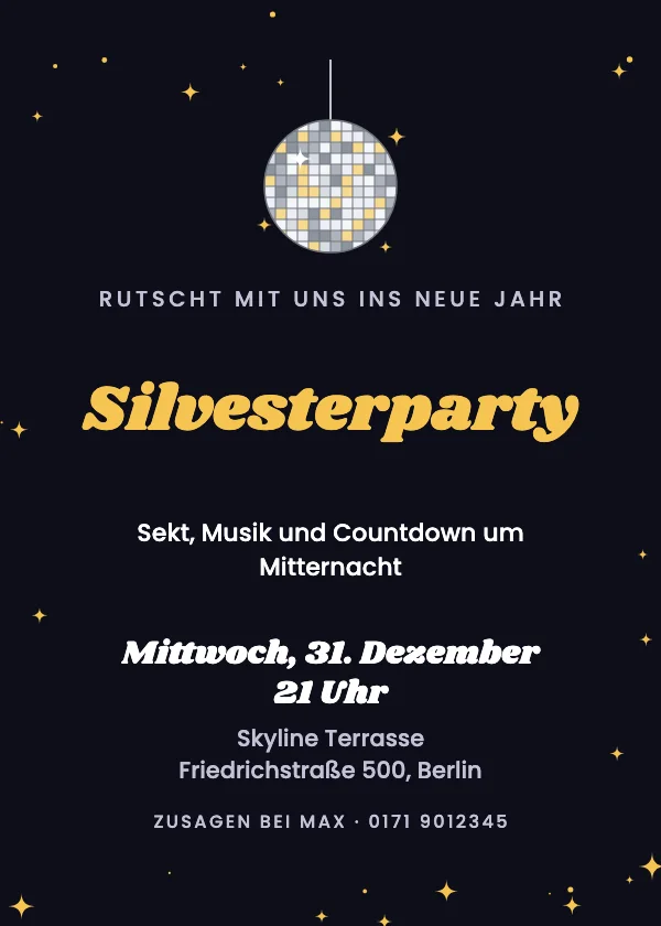 Silvester-Einladung Discokugel