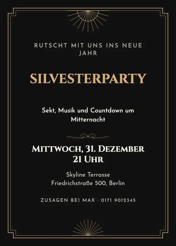 Silvester-Einladung Gold Art déco