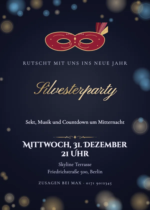 Silvester-Einladung Maskerade