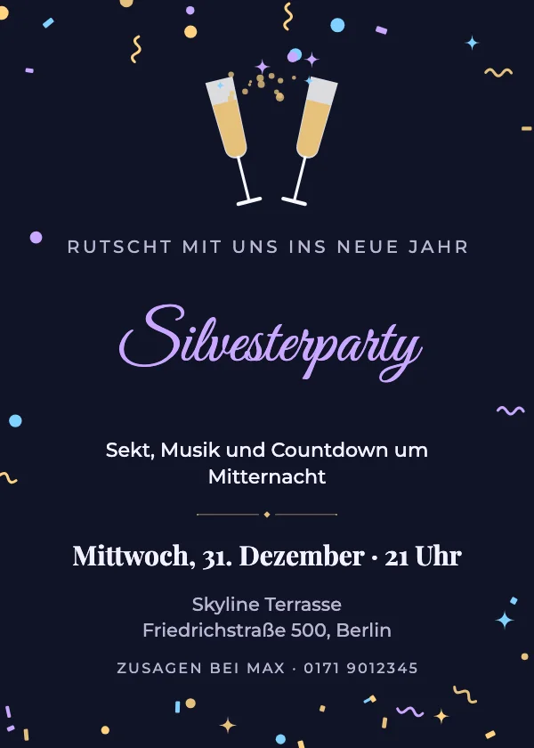 Silvester-Einladung Mitternachtstoast