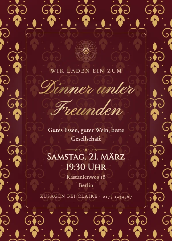 Partyeinladung Damast-Dinner