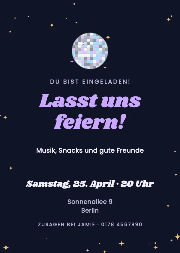 Partyeinladung Discokugel