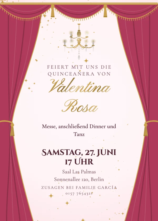 Quinceañera-Einladung Kronleuchter-Ballsaal