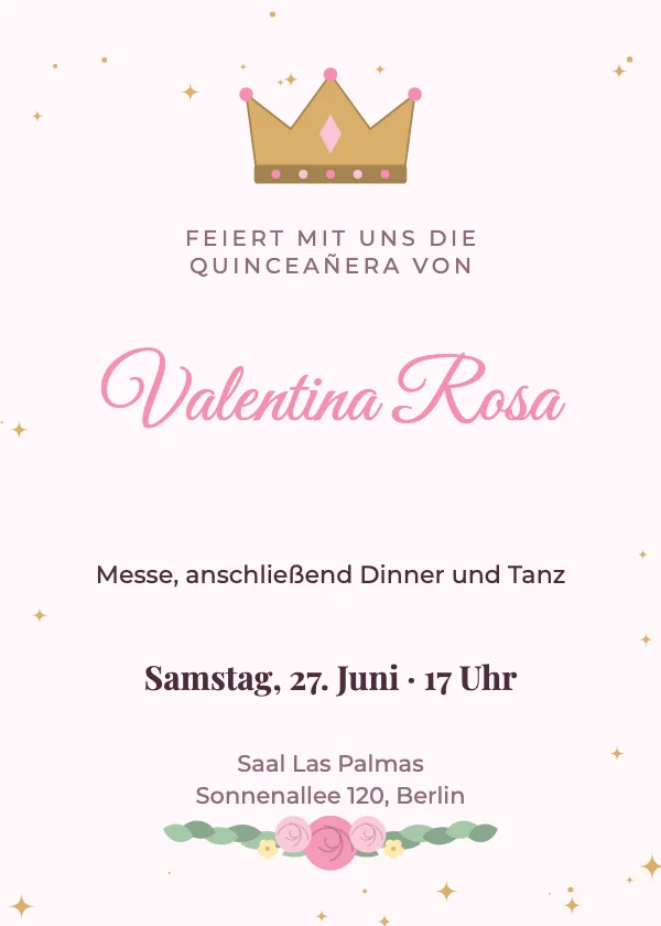 Quinceañera-Einladung Krone & Rosen