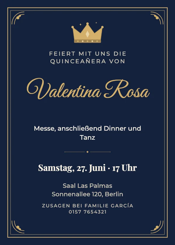 Quinceañera-Einladung Königlicher Goldrahmen