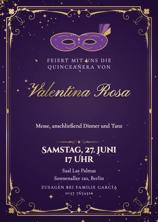 Quinceañera-Einladung Maskerade