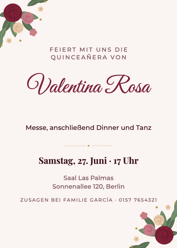 Quinceañera-Einladung Rosengarten
