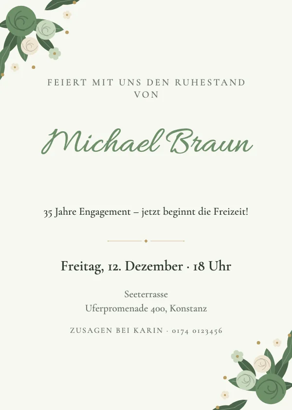 Einladung zur Ruhestandsfeier Garten