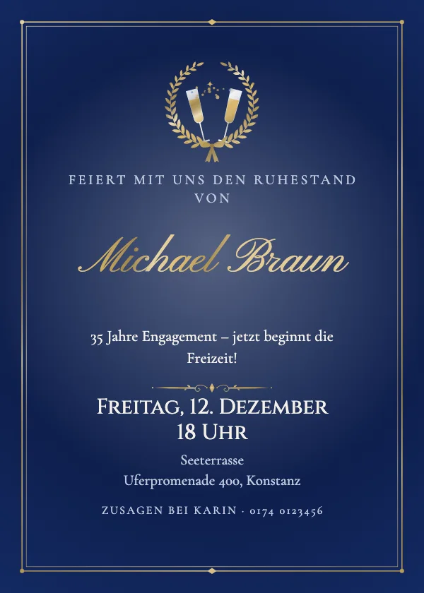 Einladung zur Ruhestandsfeier Lorbeer-Ehrung