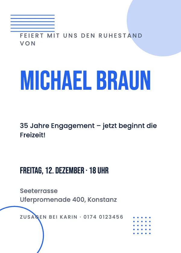 Einladung zur Ruhestandsfeier Modern