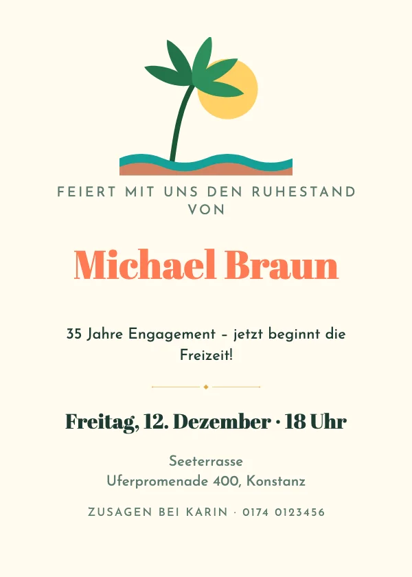 Einladung zur Ruhestandsfeier Tropisch