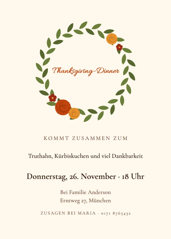 Thanksgiving-Einladung Herbstkranz